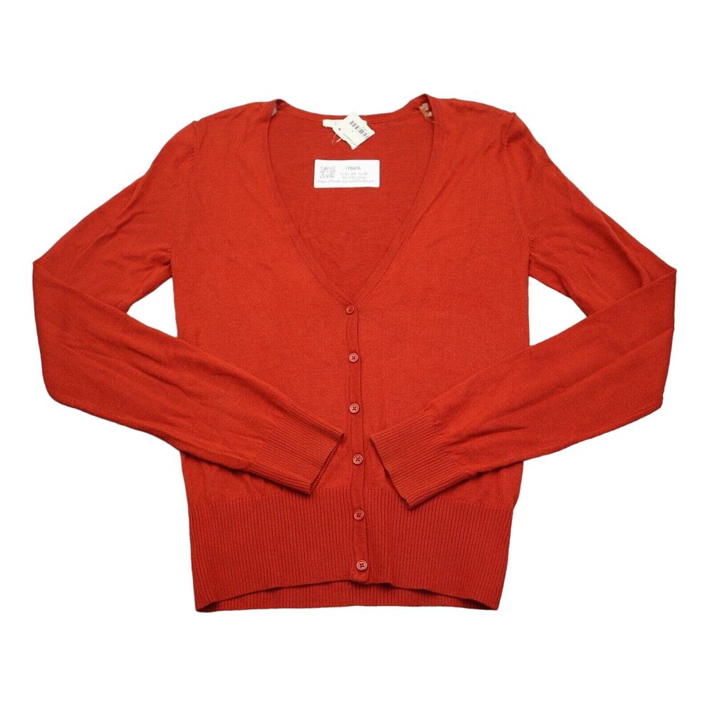 Teaspoon Sweater Womens L Red V Neck Long Sleeve Button Knitted Cardigan